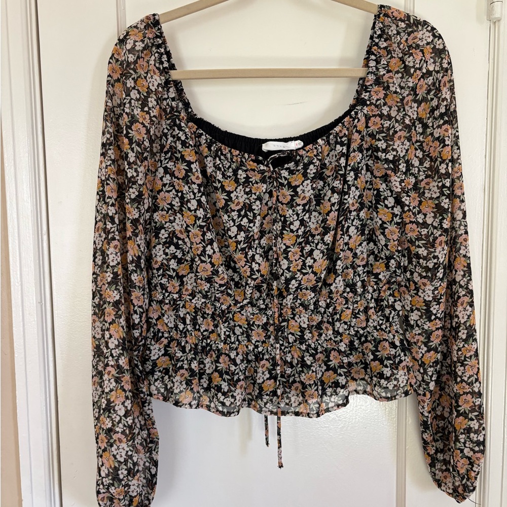 Lush Black and Orange Floral Blouse
